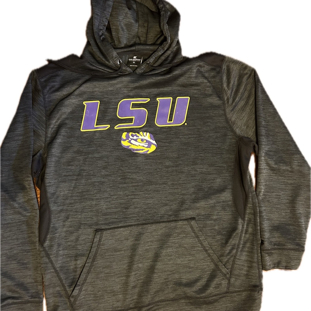 LSU Tigers sporty Gray casual athletic-pullover Hoodie/printed Logo Men's XL